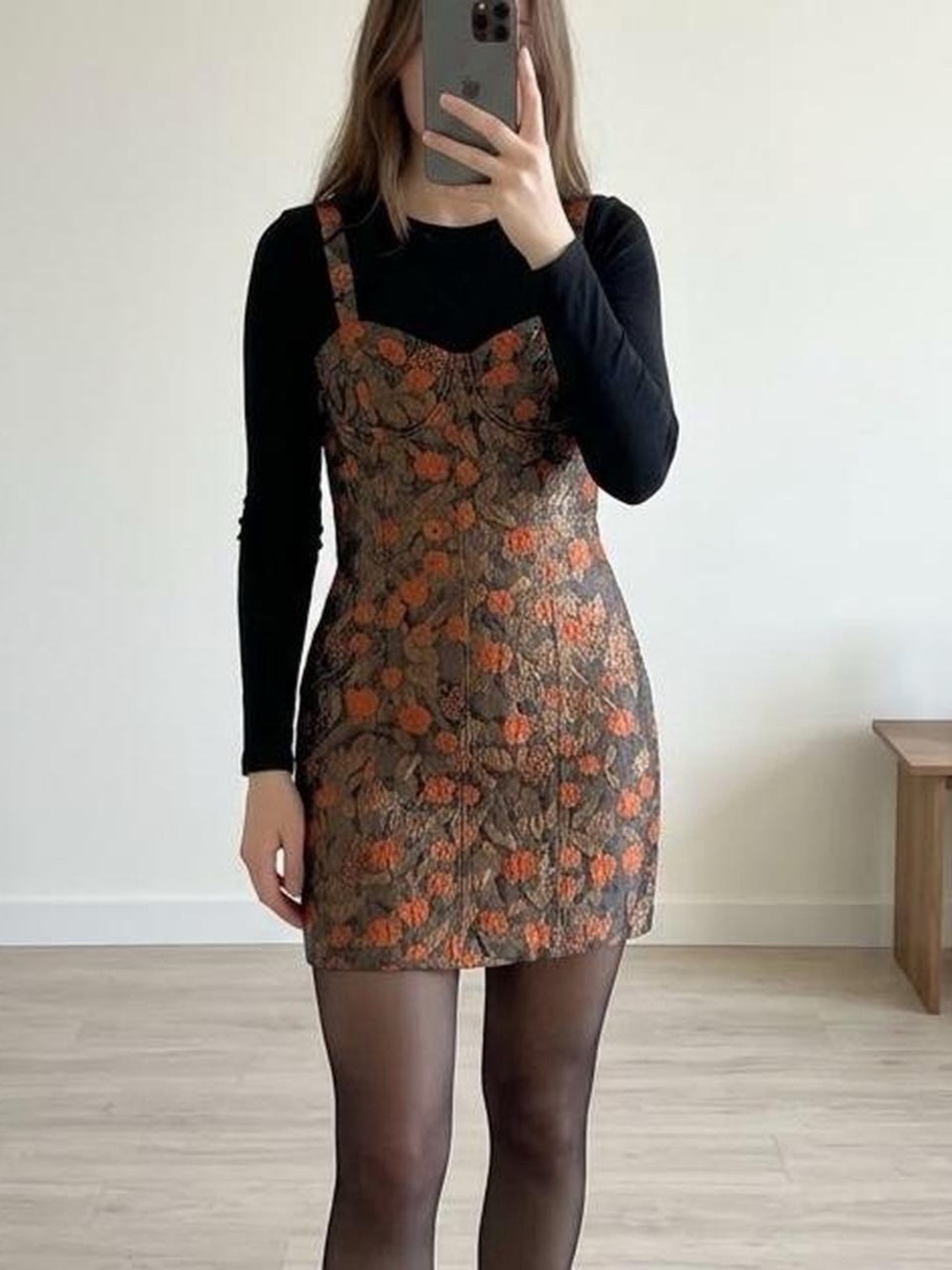 Storia Orange Floral Jacquard Mini Dress